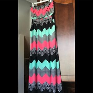 Long multi  strapless colored dress